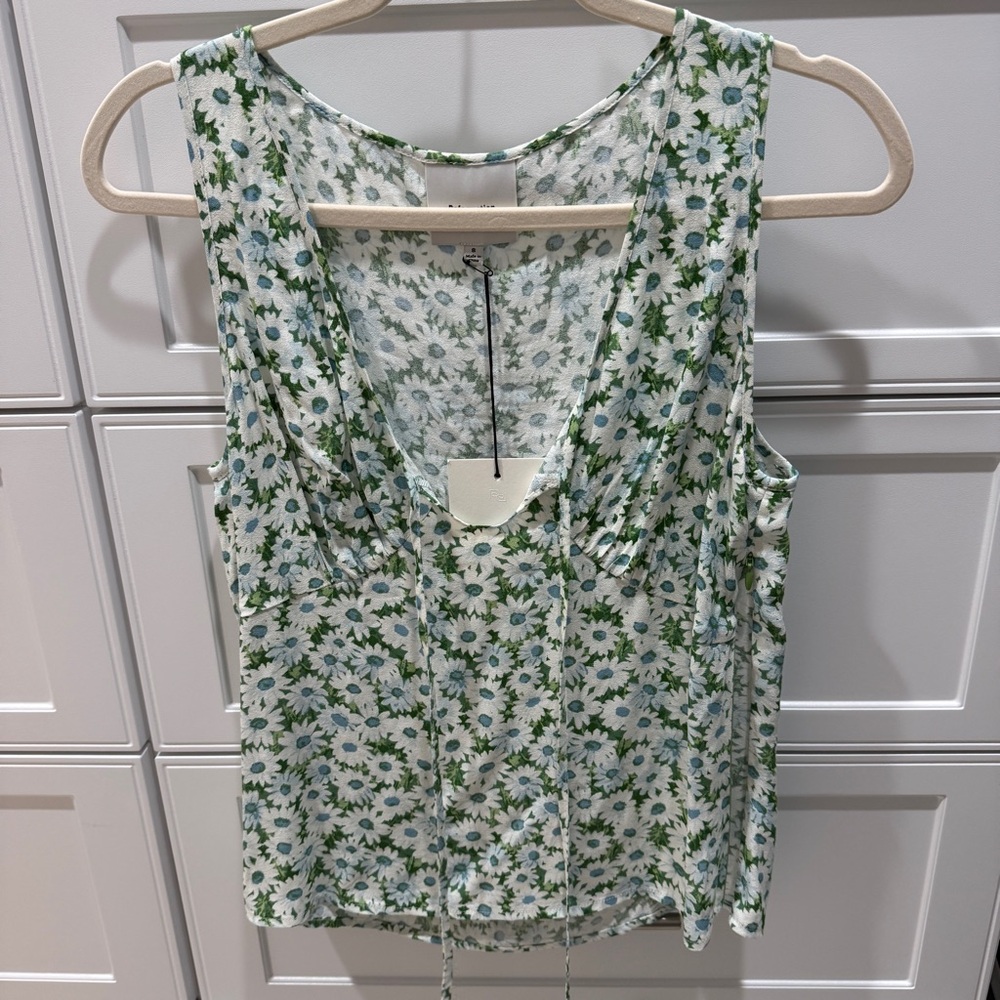 NWT Reformation Green and White Floral Blouse